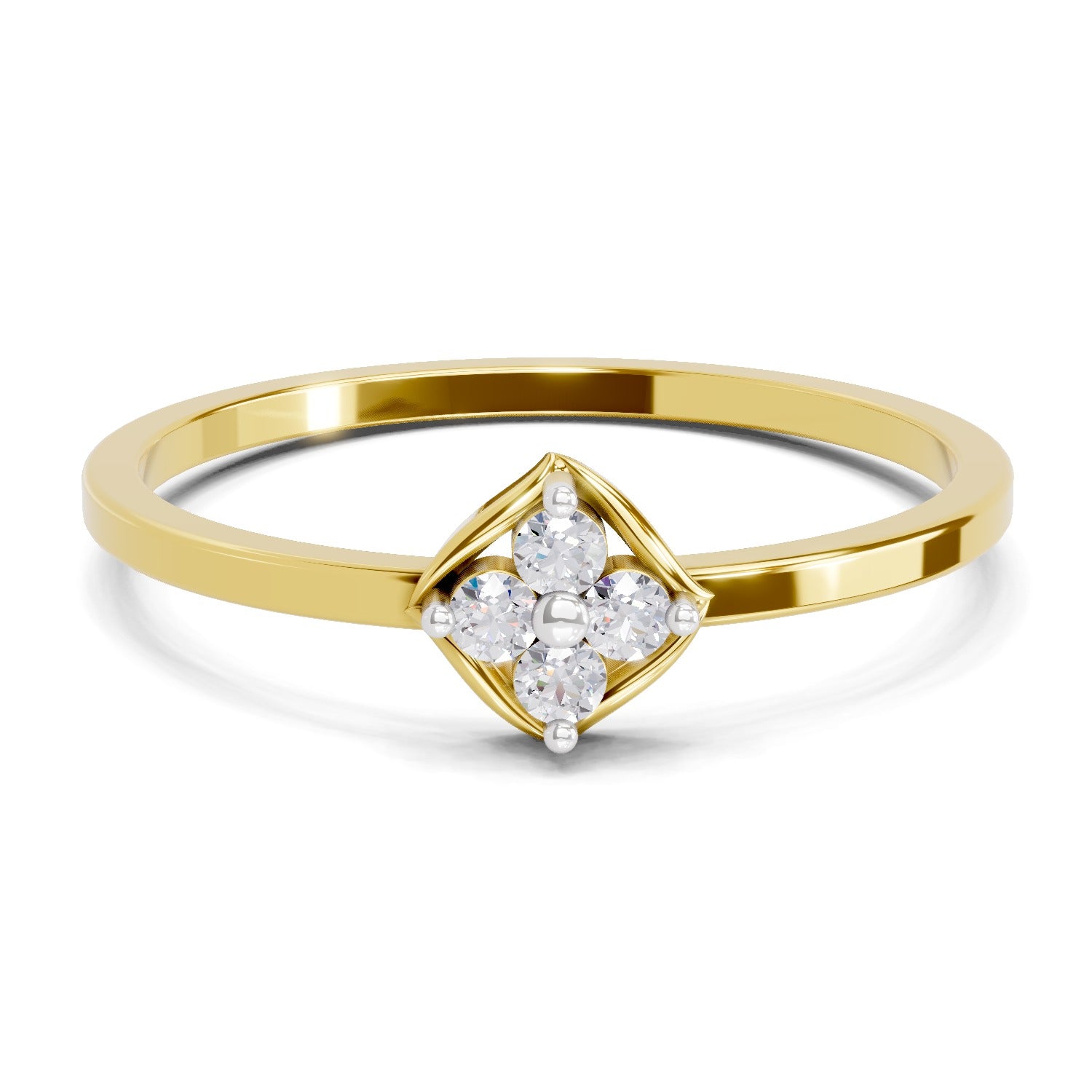 Lab Grown Diamond Ring 0.07 Carat IGI Certified Round Shape F-G VS Quality | 925 Sterling Silver Gold Plated Floral Ring
