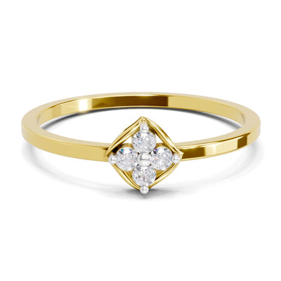Lab Grown Diamond Ring 0.07 Carat IGI Certified Round Shape F-G VS Quality | 925 Sterling Silver Gold Plated Floral Ring