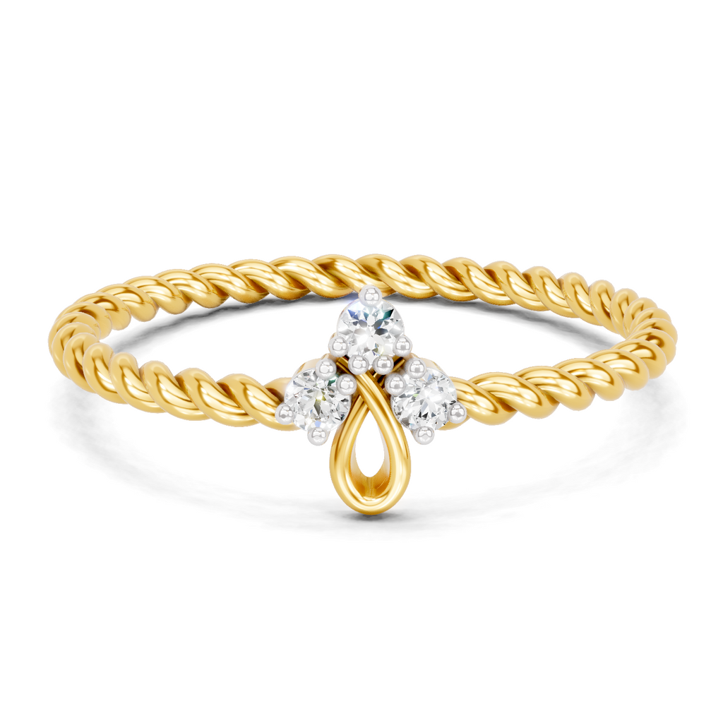 Lab Grown Diamond Ring 0.05 Carat Round Shape F-G VS Quality | 925 Sterling Silver Gold Plated Trinity Twist Ring
