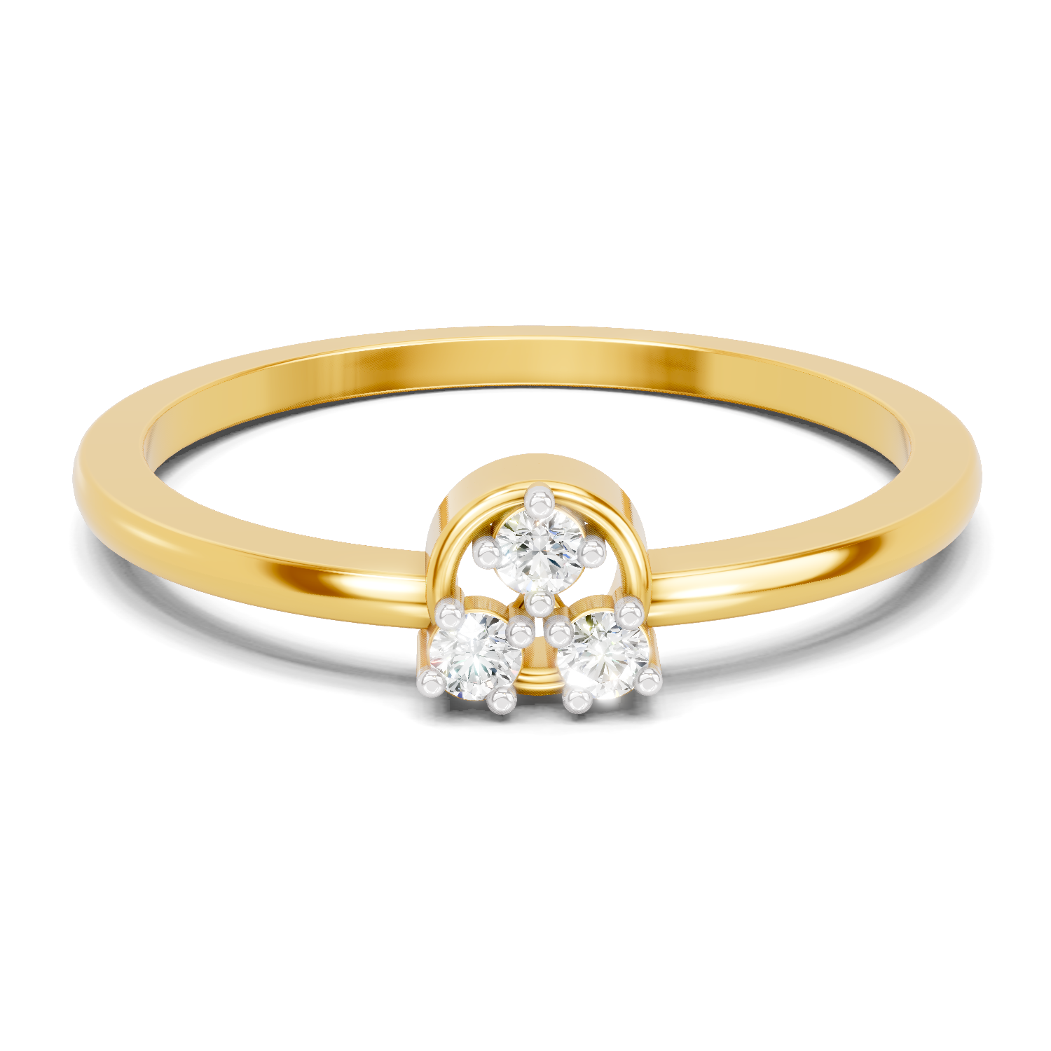 Lab Grown Diamond Ring 0.08 Carat Round Shape F-G VS Quality | 925 Sterling Silver Gold Plated Dainty Three-Diamond Ring