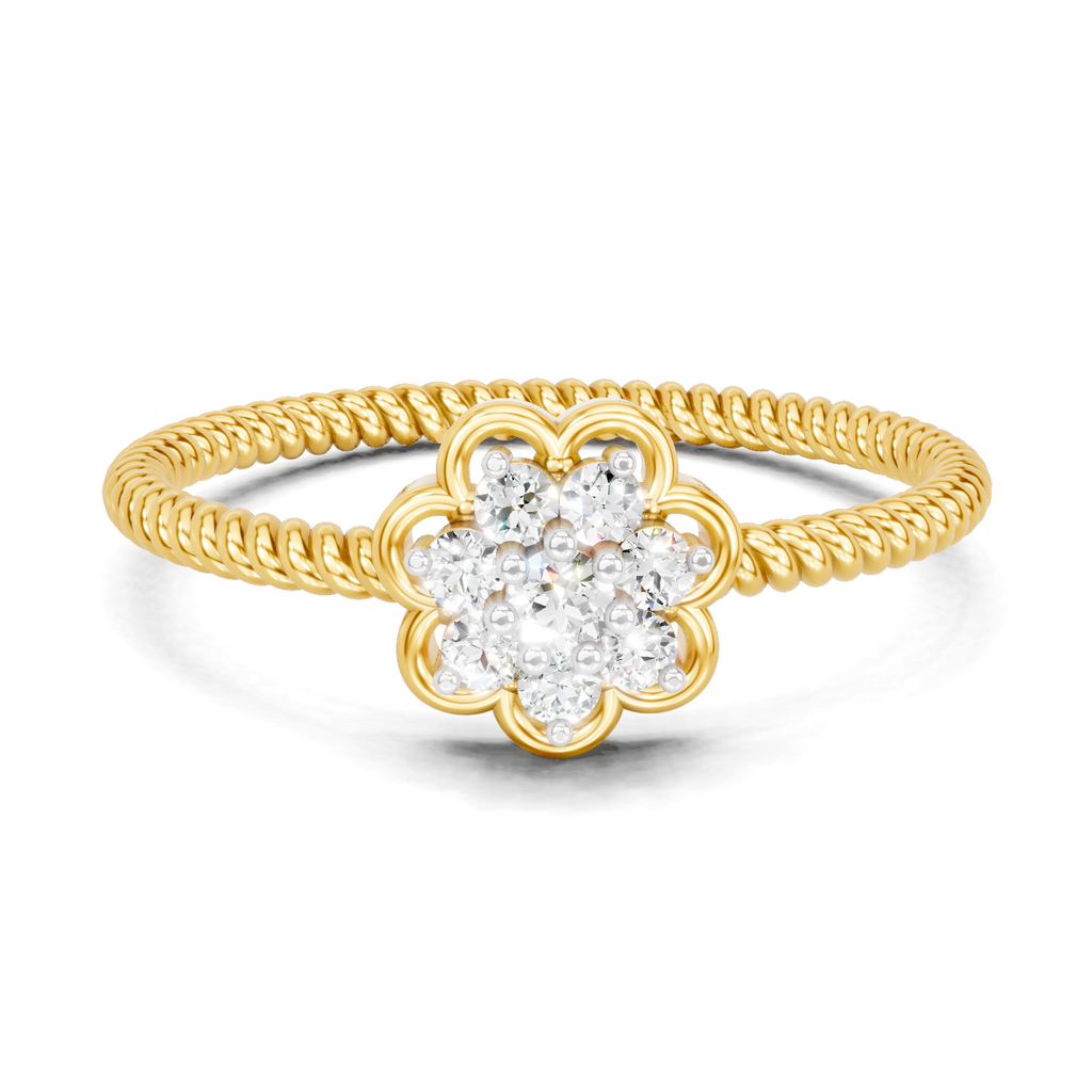 Lab Grown Diamond Ring 0.13 Carat IGI Certified Round Shape F-G VS Quality | 925 Sterling Silver Gold Plated Flora Diamond Ring