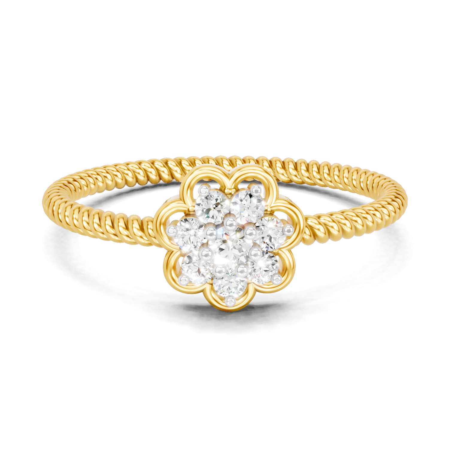 Lab Grown Diamond Ring 0.13 Carat IGI Certified Round Shape F-G VS Quality | 925 Sterling Silver Gold Plated Flora Diamond Ring
