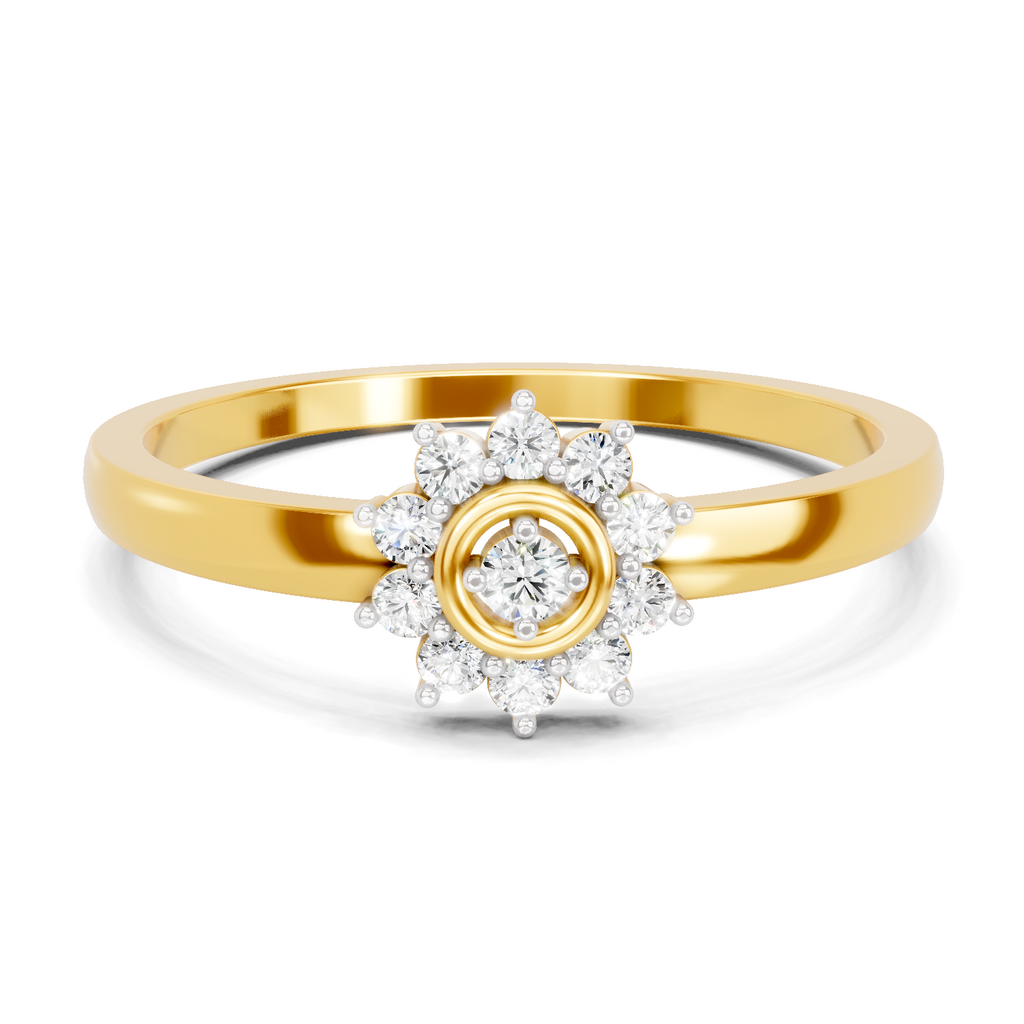 Lab Grown Diamond Ring 0.16 Carat IGI Certified Round Shape F-G VS Quality | 925 Sterling Silver Gold Plated Daisy Cluster Ring