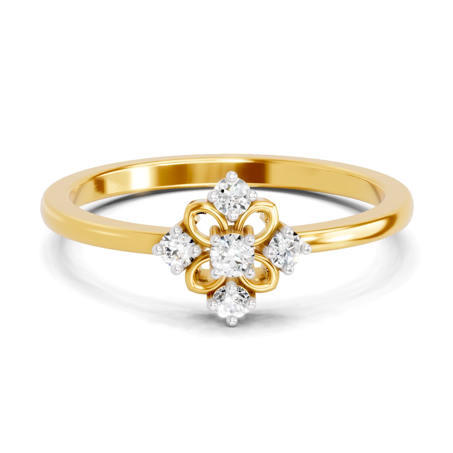 Lab Grown Diamond Ring 0.1 Carat IGI Certified Round Shape F-G VS Quality | 925 Sterling Silver Gold Plated Floral Ring