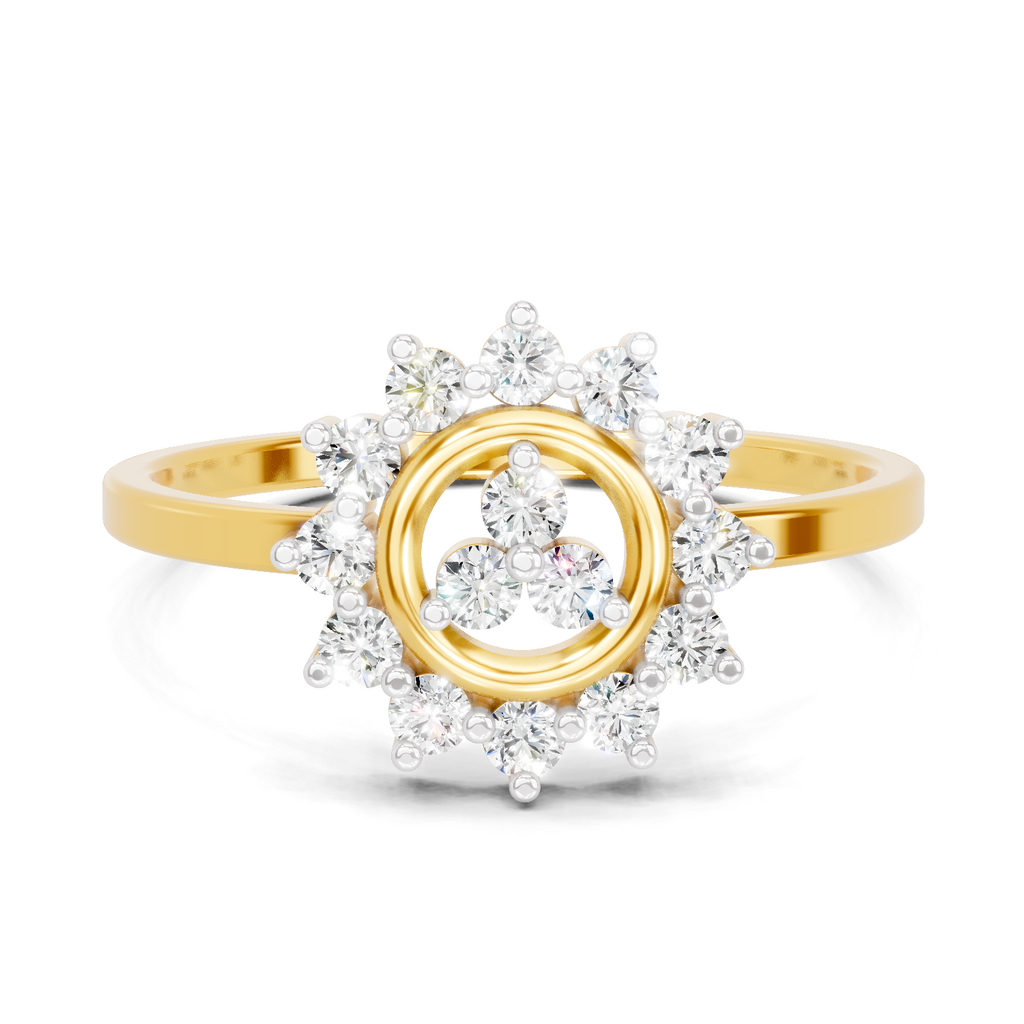 Lab Grown Diamond Ring 0.21 Carat IGI Certified Round Shape F-G VS Quality | 925 Sterling Silver Gold Plated Sunburst Bloom Ring