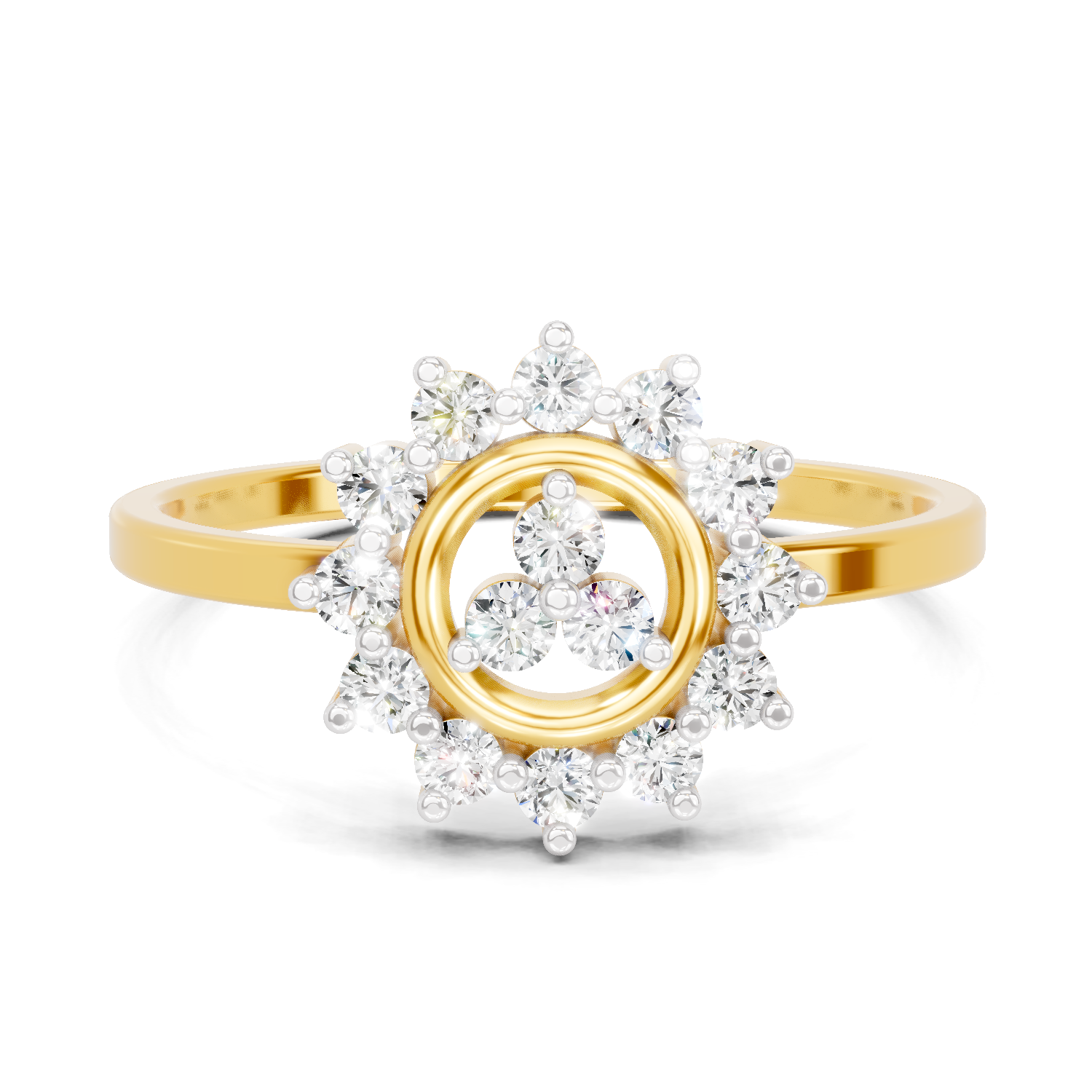 Lab Grown Diamond Ring 0.21 Carat IGI Certified Round Shape F-G VS Quality | 925 Sterling Silver Gold Plated Sunburst Bloom Ring
