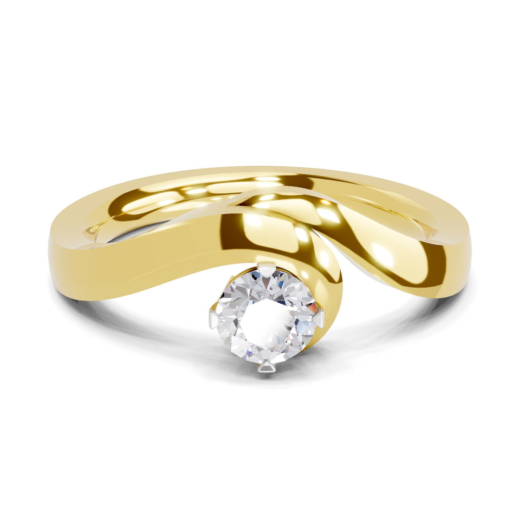 Lab Grown Diamond Ring 0.32 Carat IGI Certified Round Shape 925 Sterling Silver Gold Plated Serpentine Solitaire Ring (Ring Size - 10)