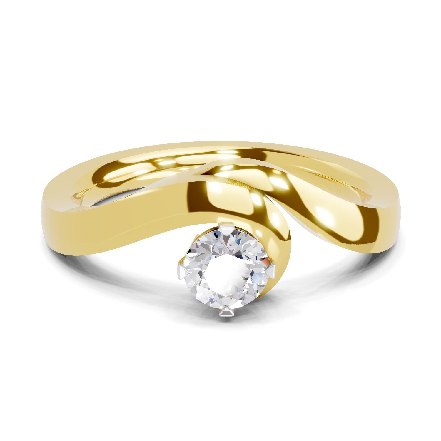 Lab Grown Diamond Ring 0.32 Carat IGI Certified Round Shape 925 Sterling Silver Gold Plated Serpentine Solitaire Ring (Ring Size - 10)