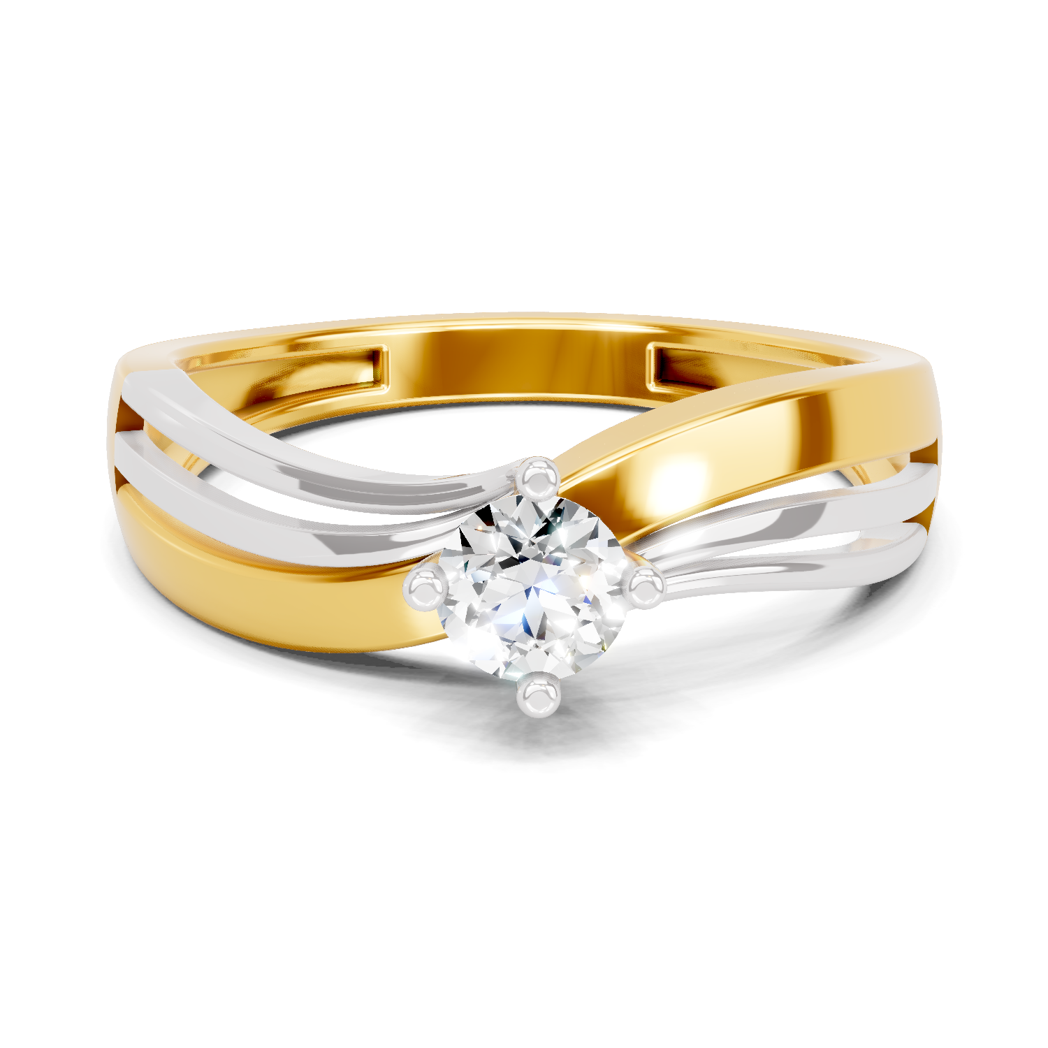 Lab Grown Diamond Ring 0.25 Carat IGI Certified Round Shape F-G VS Quality | 925 Sterling Silver Gold Plated Two-Tone Twisted Shank Ring