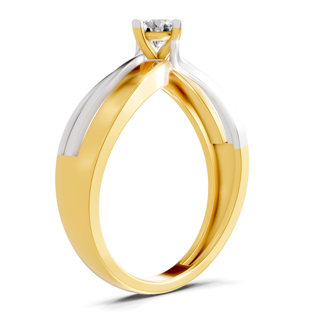 Lab Grown Diamond Ring 0.25 Carat IGI Certified Round Shape F-G VS Quality | 925 Sterling Silver Gold Plated Two-Tone Twisted Shank Ring