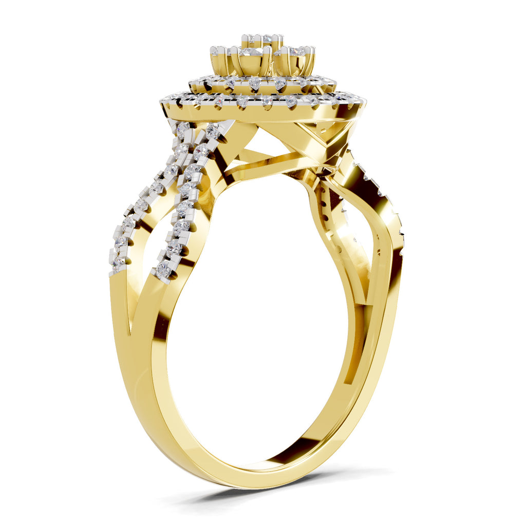Lab Grown Diamond Ring 0.61 Carat IGI Certified Round Shape 925 Sterling Silver Gold Plated Fashion Ring