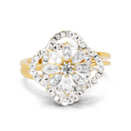 Lab Grown Diamond Ring 0.56 Carat IGI Certified Round Shape F-G VS Quality | 925 Sterling Silver Gold Plated Quad-Floral Diamond Ring