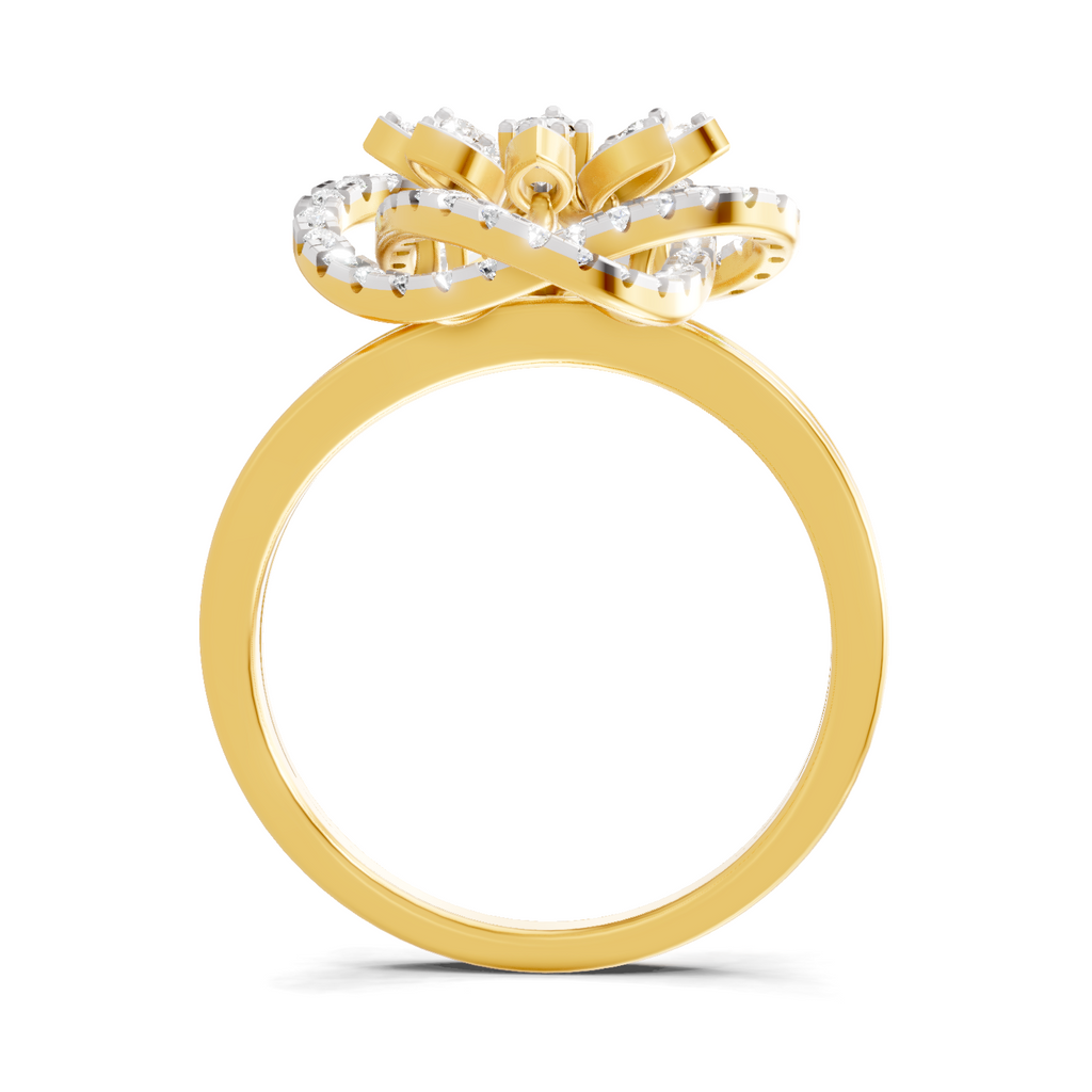 Lab Grown Diamond Ring 0.56 Carat IGI Certified Round Shape F-G VS Quality | 925 Sterling Silver Gold Plated Quad-Floral Diamond Ring