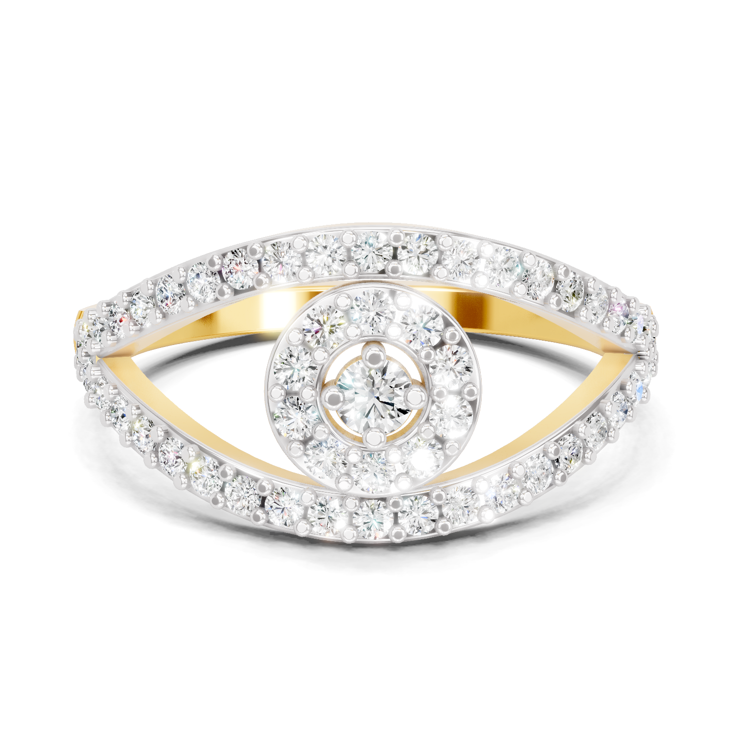 Lab Grown Diamond Ring 0.84 Carat IGI Certified Round Shape F-G VS Quality | 925 Sterling Silver Gold Plated Pave Eye Diamond Ring