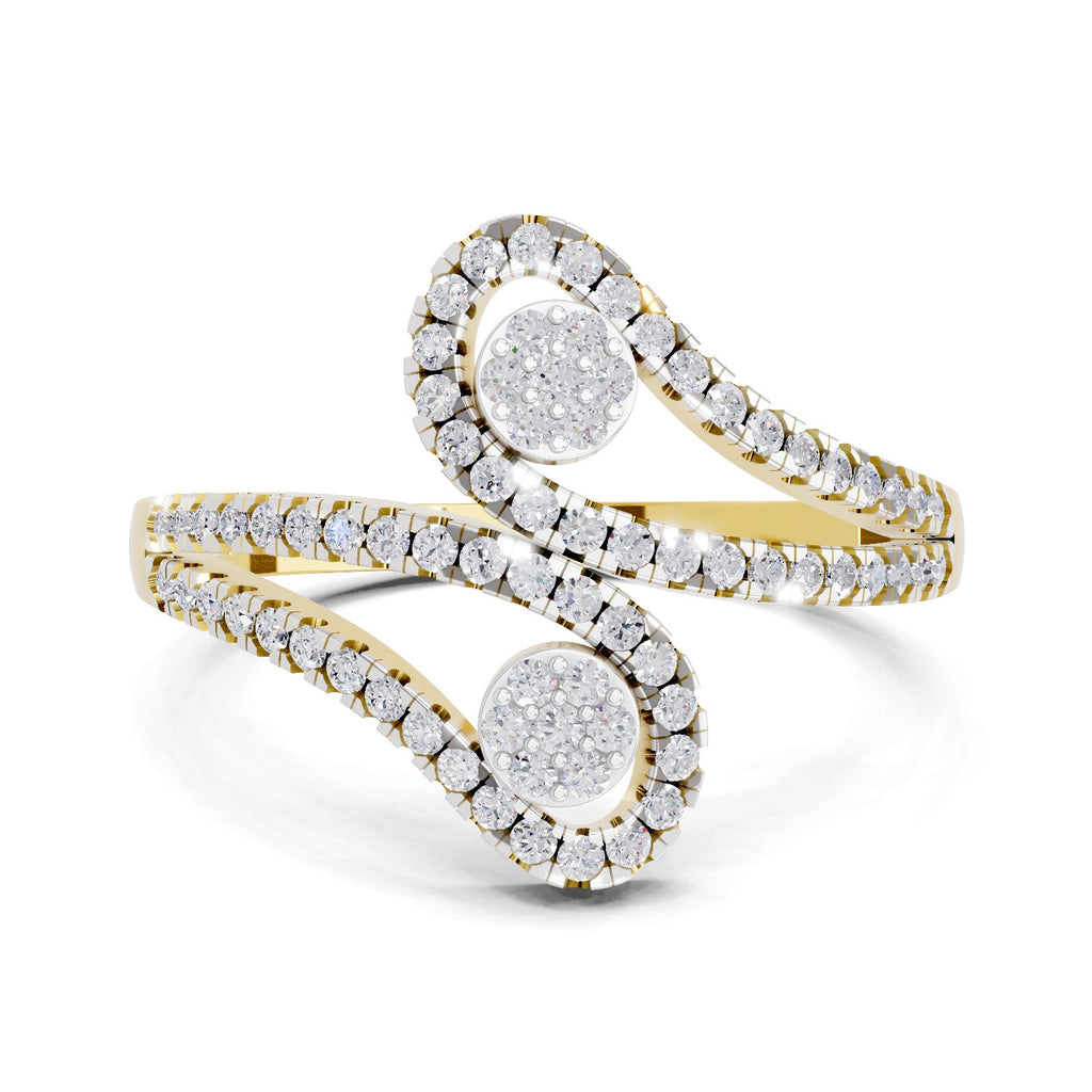 Lab Grown Diamond Ring 0.48 Carat IGI Certified Round Shape 925 Sterling Silver Gold Plated Twilight Duo Ring
