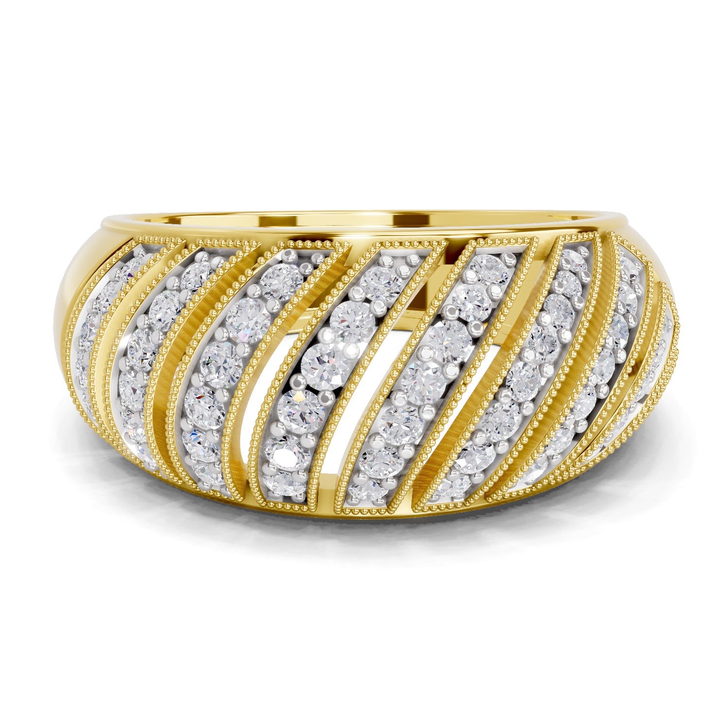 Lab Grown Diamond Ring 0.65 Carat IGI Certified Round Shape 925 Sterling Silver Gold Plated Swirl Band Ring