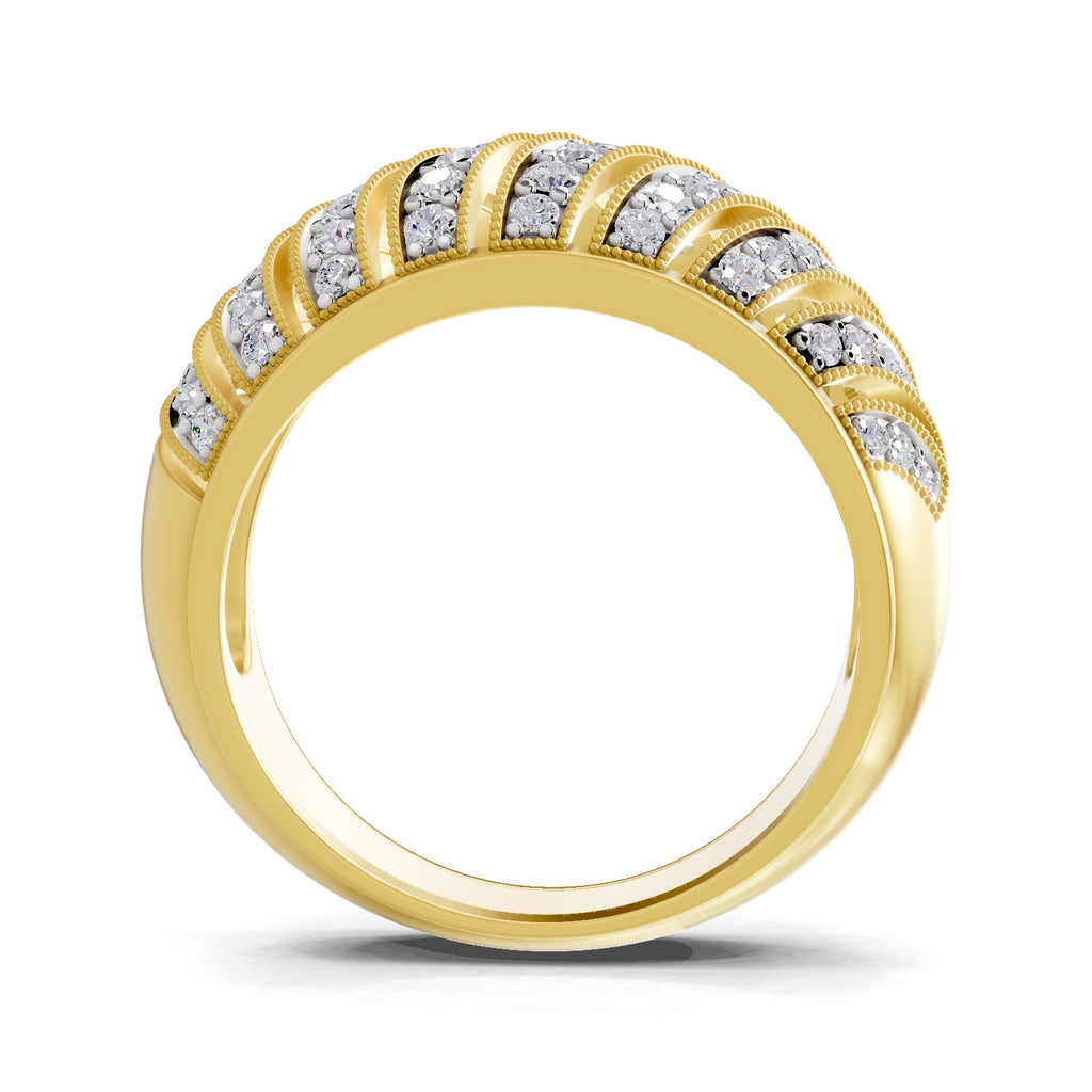 Lab Grown Diamond Ring 0.65 Carat IGI Certified Round Shape 925 Sterling Silver Gold Plated Swirl Band Ring