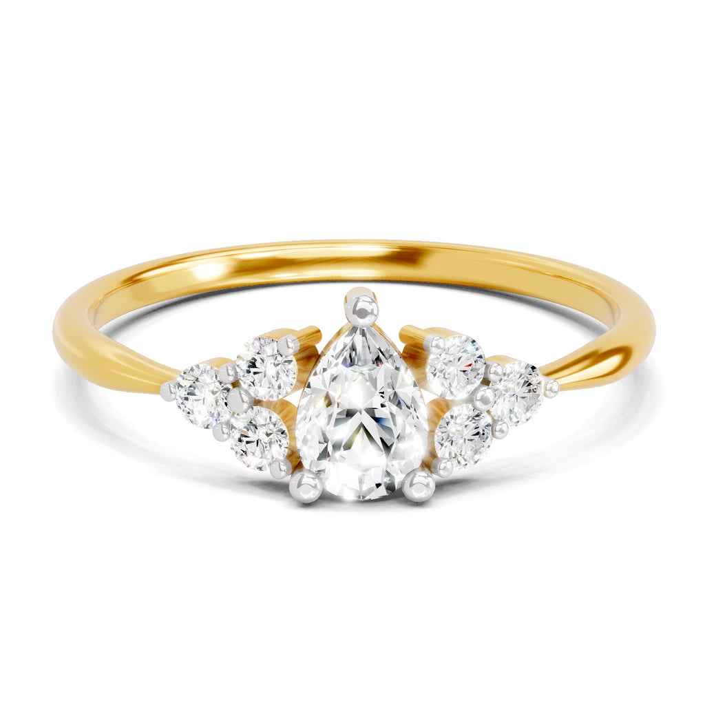 Lab Grown Diamond Ring 0.17 Carat IGI Certified Round & Pear Shape 925 Sterling Silver Gold Plated Engagement Ring