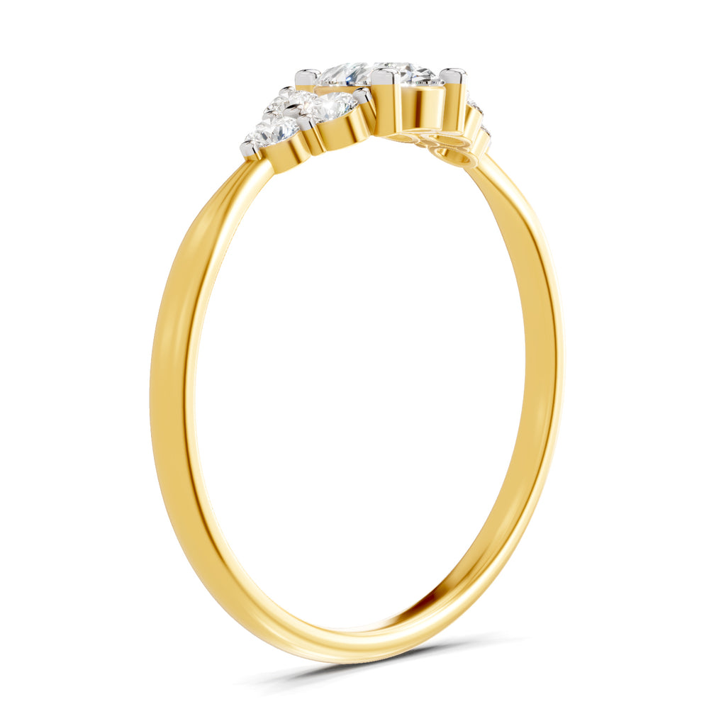 Lab Grown Diamond Ring 0.17 Carat IGI Certified Round & Pear Shape 925 Sterling Silver Gold Plated Engagement Ring