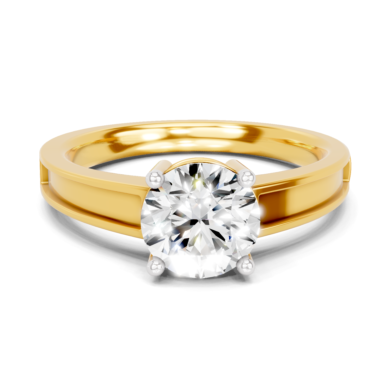 Lab Grown Diamond Ring 1.5 Carat IGI Certified Round Shape 925 Sterling Silver Gold Plated Solitaire Ring