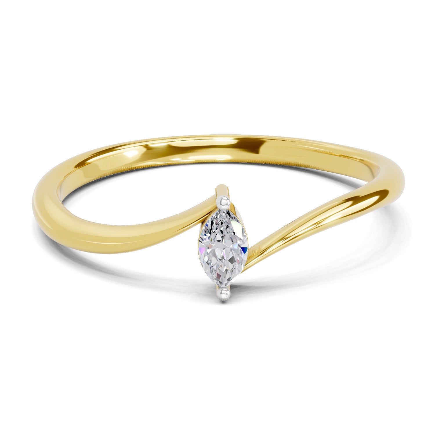 Lab Grown Diamond Ring 0.08 Carat Marquise Shape 925 Sterling Silver Gold Plated Solitaire Ring