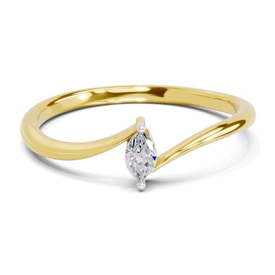 Lab Grown Diamond Ring 0.08 Carat Marquise Shape 925 Sterling Silver Gold Plated Solitaire Ring