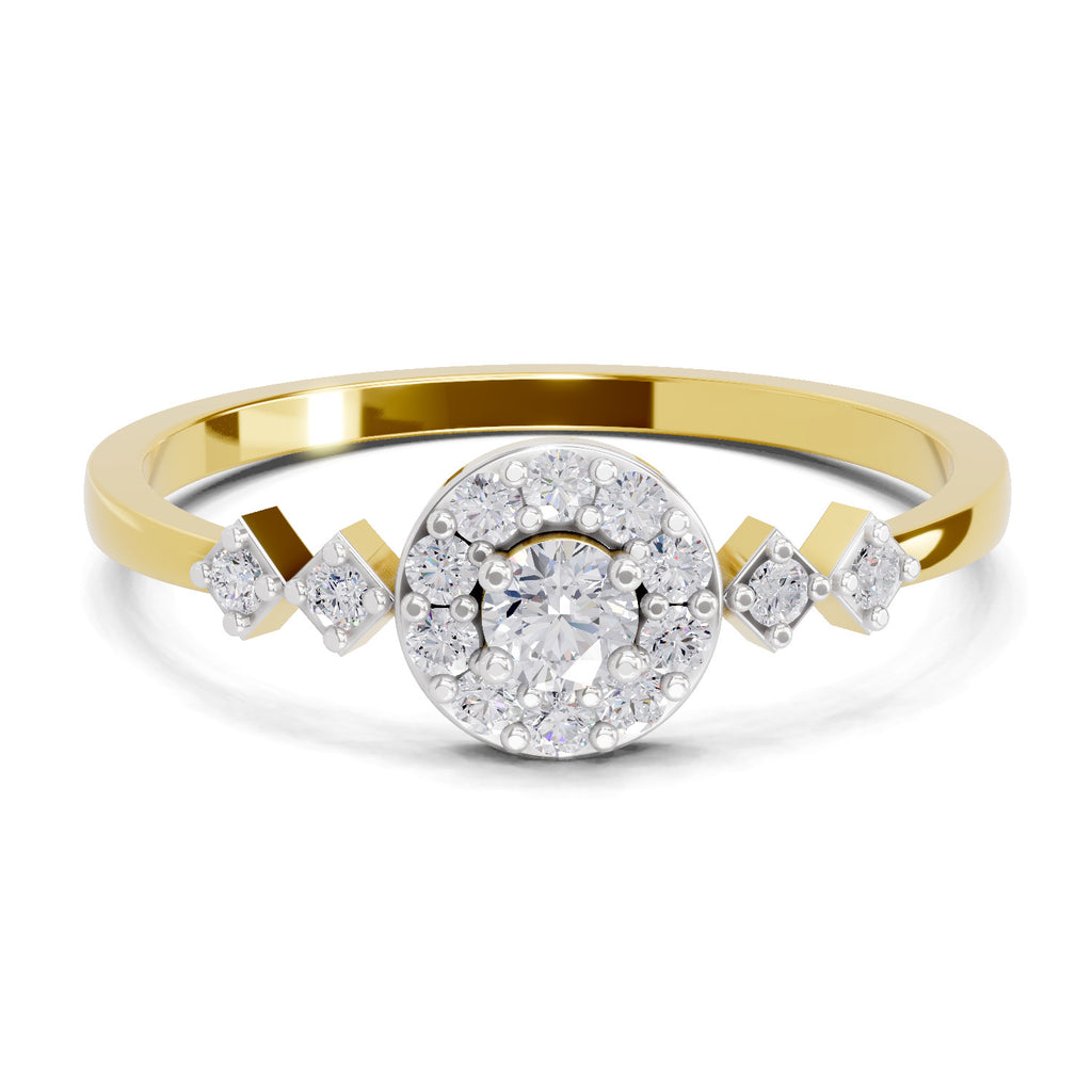 Lab Grown Diamond Ring 0.23 Carat IGI Certified Round Shape 925 Sterling Silver Gold Plated Starlight Halo Ring (Ring Size - 10)