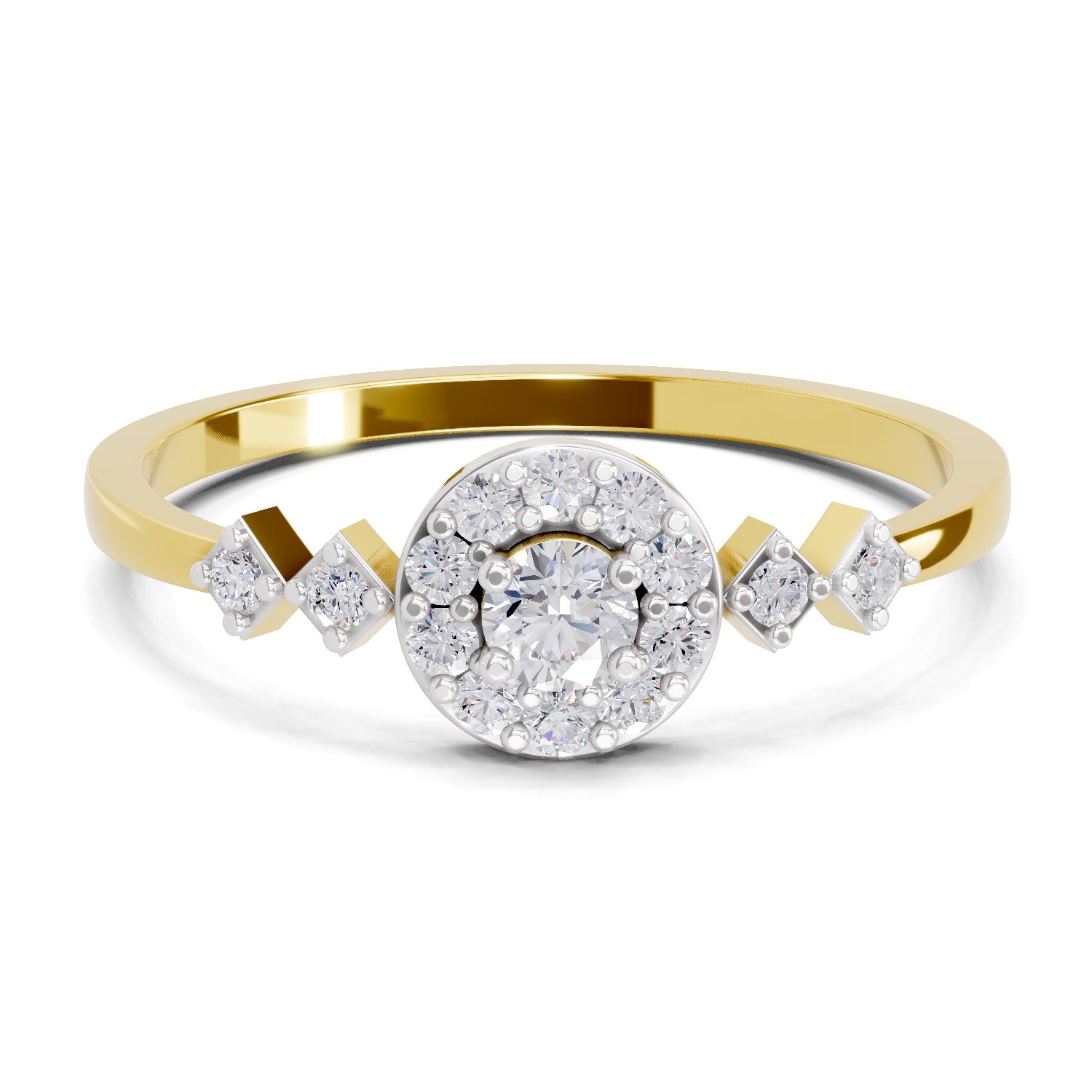 Lab Grown Diamond Ring 0.23 Carat IGI Certified Round Shape 925 Sterling Silver Gold Plated Starlight Halo Ring (Ring Size - 10)