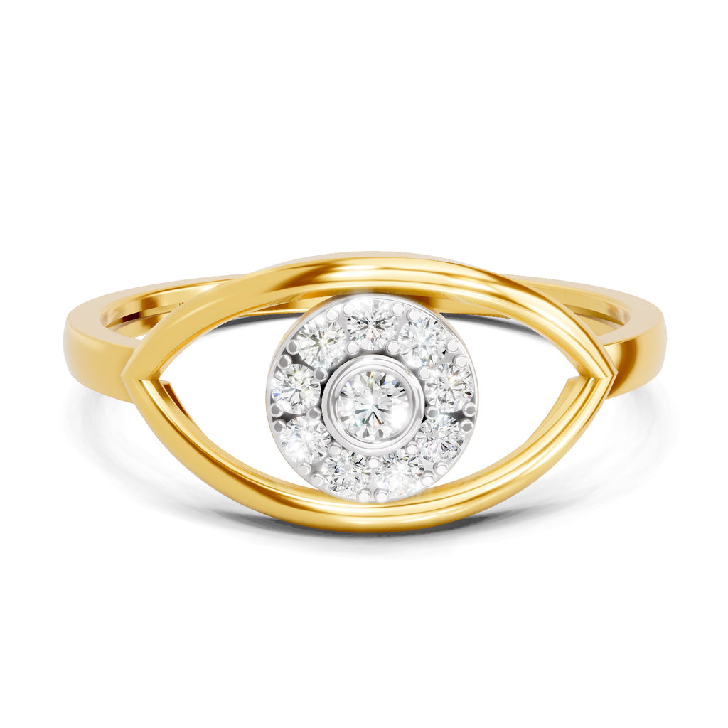 Lab Grown Diamond Ring 0.15 Carat IGI Certified Round Shape F-G VS Quality | 925 Sterling Silver Gold Plated Evil Eye Ring