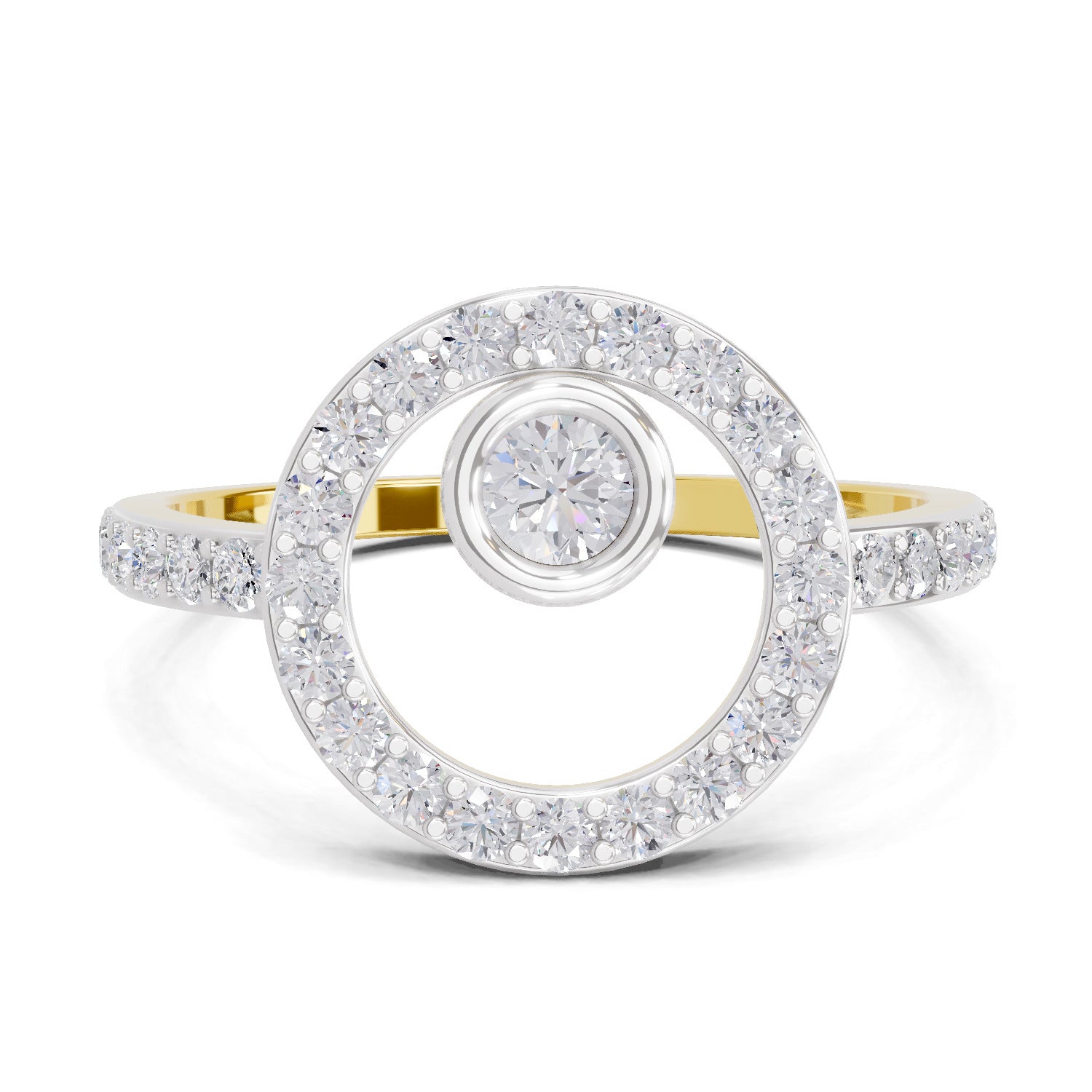 Lab Grown Diamond Ring 0.58 Carat IGI Certified Round Shape 925 Sterling Silver Gold Plated Halo Ring (Ring Size - 10)