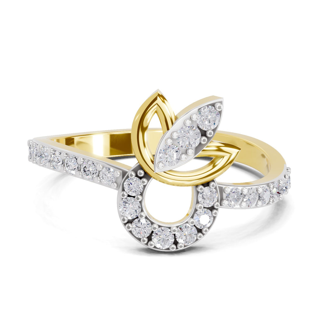 Lab Grown Diamond Ring 0.32 Carat IGI Certified Round Shape F-G VS Quality | 925 Sterling Silver Gold Plated Floral Ring