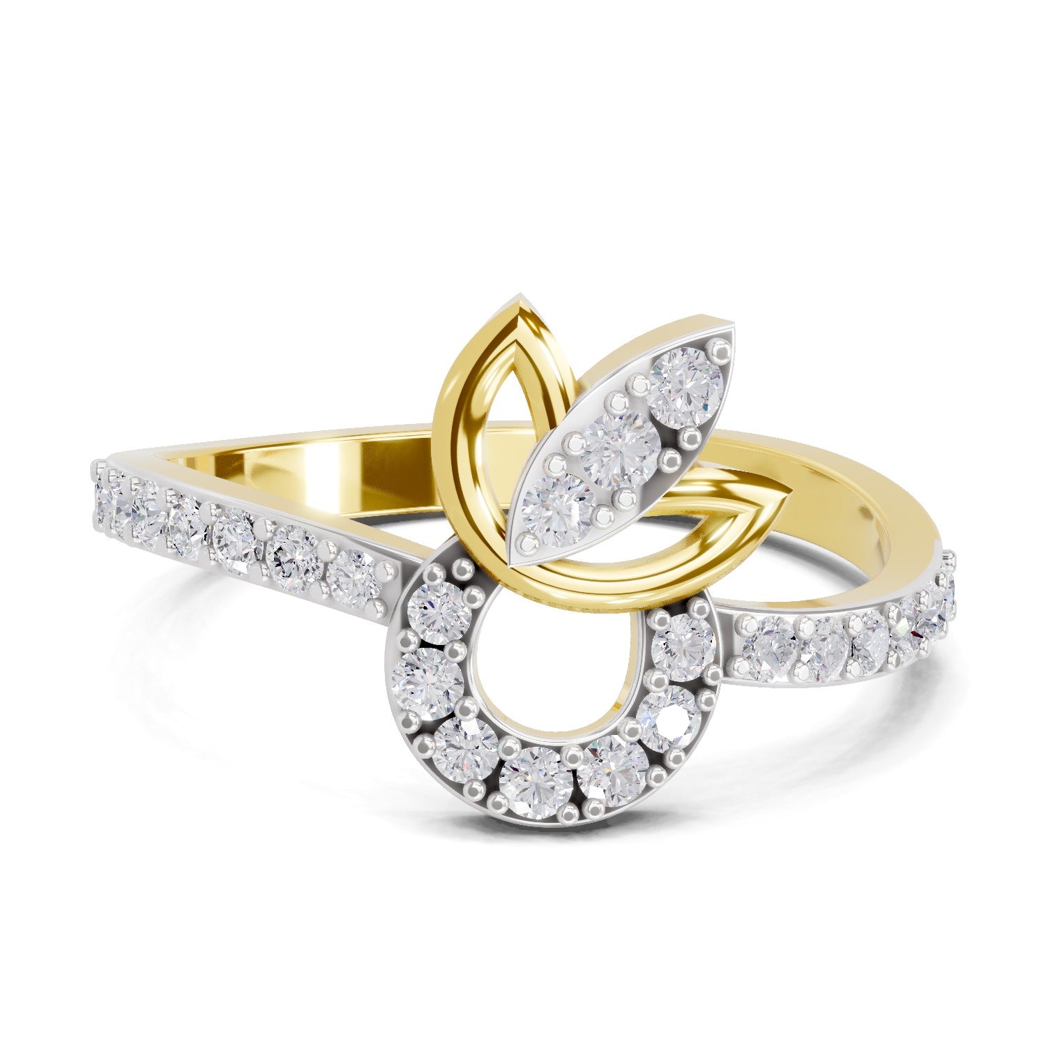 Lab Grown Diamond Ring 0.32 Carat IGI Certified Round Shape F-G VS Quality | 925 Sterling Silver Gold Plated Floral Ring