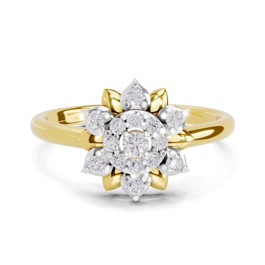 Lab Grown Diamond Ring 0.25 Carat IGI Certified Round Shape F-G VS Quality | 925 Sterling Silver Gold Plated Floral Ring