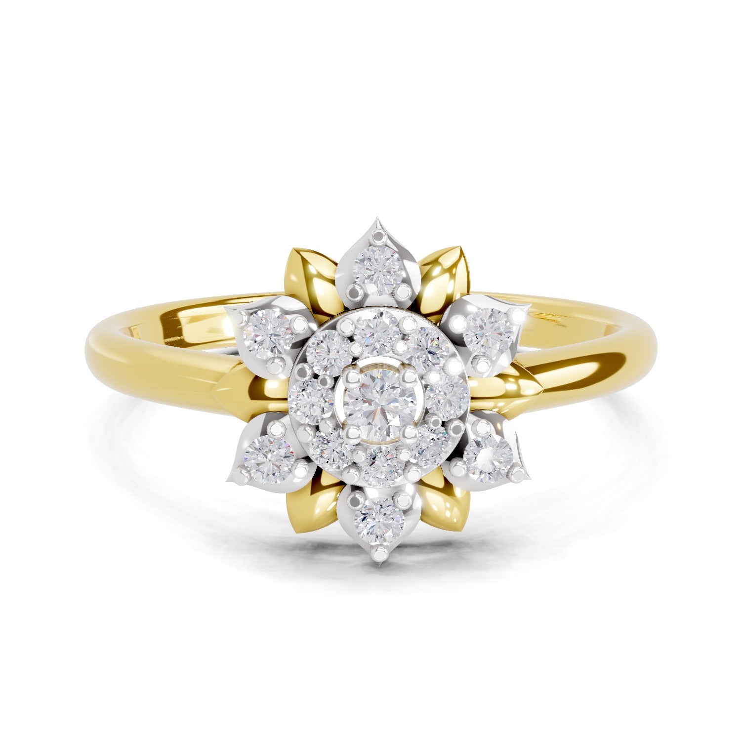 Lab Grown Diamond Ring 0.25 Carat IGI Certified Round Shape F-G VS Quality | 925 Sterling Silver Gold Plated Floral Ring