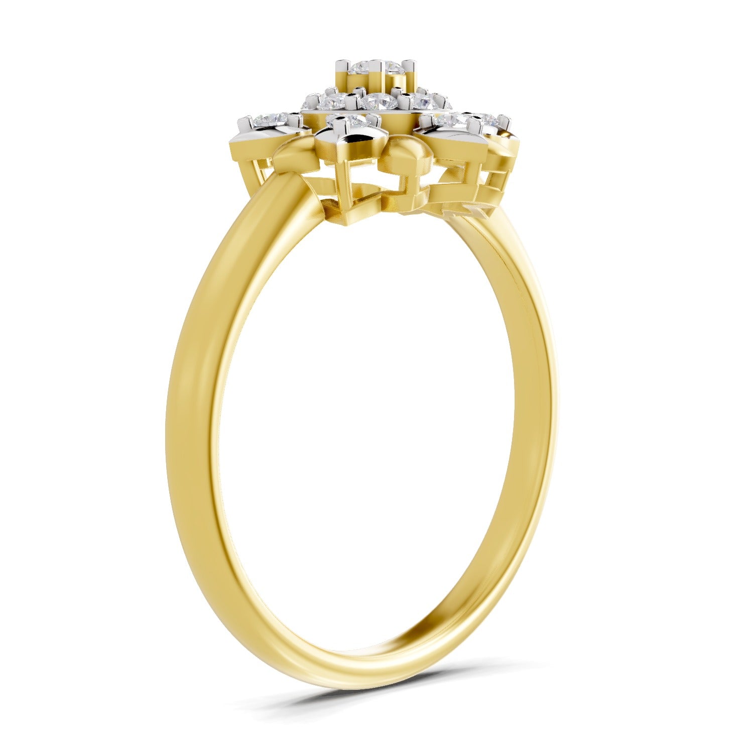 Lab Grown Diamond Ring 0.25 Carat IGI Certified Round Shape F-G VS Quality | 925 Sterling Silver Gold Plated Floral Ring