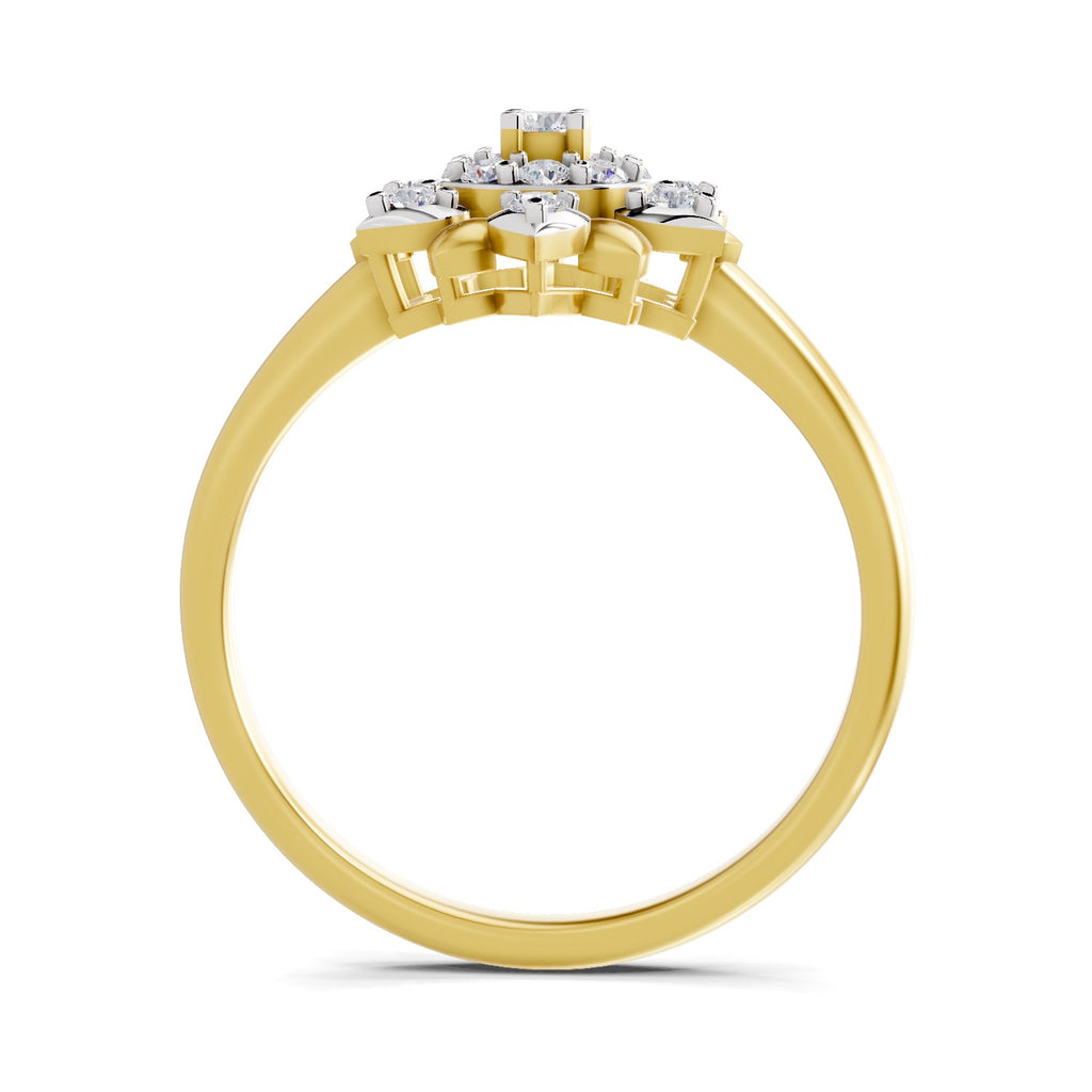 Lab Grown Diamond Ring 0.25 Carat IGI Certified Round Shape F-G VS Quality | 925 Sterling Silver Gold Plated Floral Ring