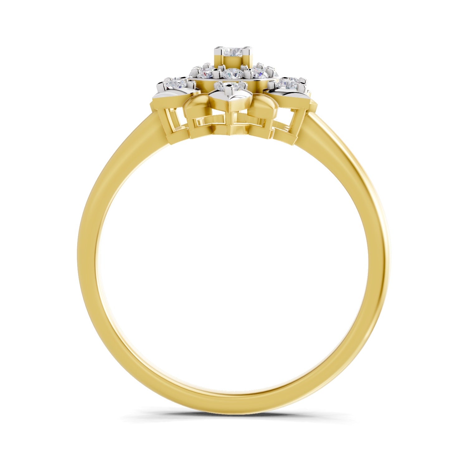 Lab Grown Diamond Ring 0.25 Carat IGI Certified Round Shape F-G VS Quality | 925 Sterling Silver Gold Plated Floral Ring