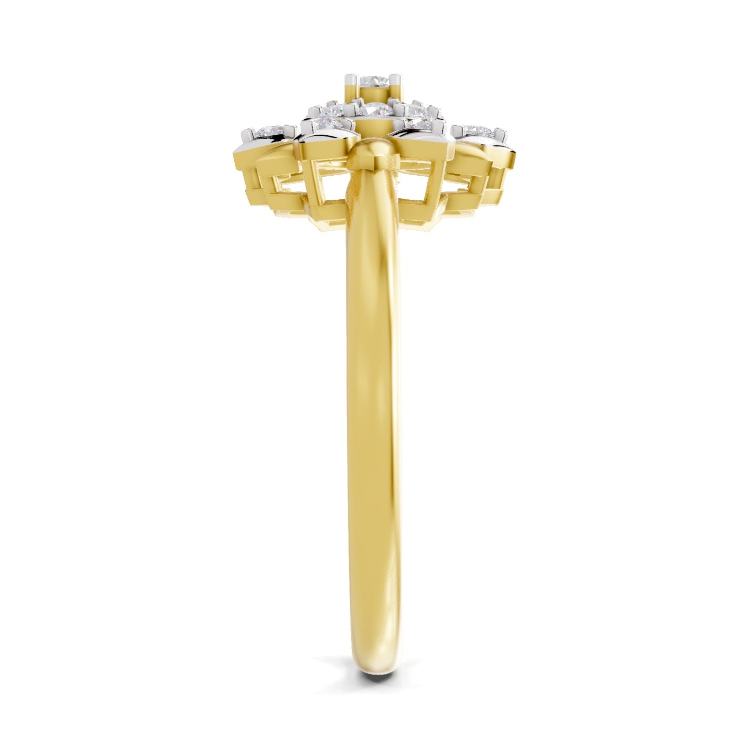 Lab Grown Diamond Ring 0.25 Carat IGI Certified Round Shape F-G VS Quality | 925 Sterling Silver Gold Plated Floral Ring