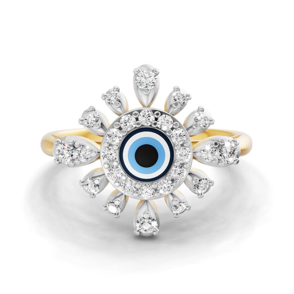 Lab Grown Diamond Ring 0.36 Carat IGI Certified Round Shape 925 Sterling Silver Gold Plated Evil Eye Cluster Ring