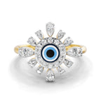 Lab Grown Diamond Ring 0.36 Carat IGI Certified Round Shape 925 Sterling Silver Gold Plated Evil Eye Cluster Ring