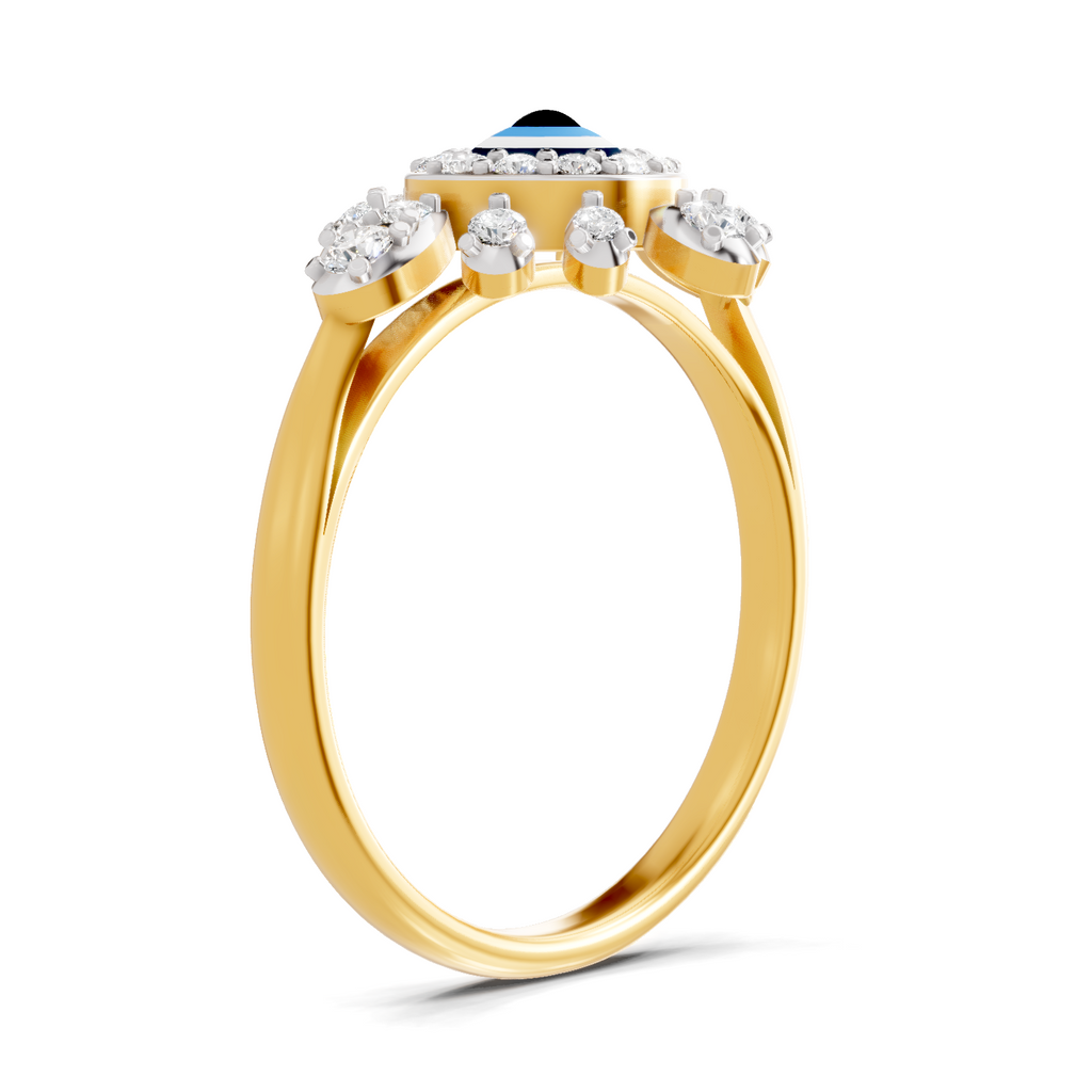 Lab Grown Diamond Ring 0.36 Carat IGI Certified Round Shape 925 Sterling Silver Gold Plated Evil Eye Cluster Ring