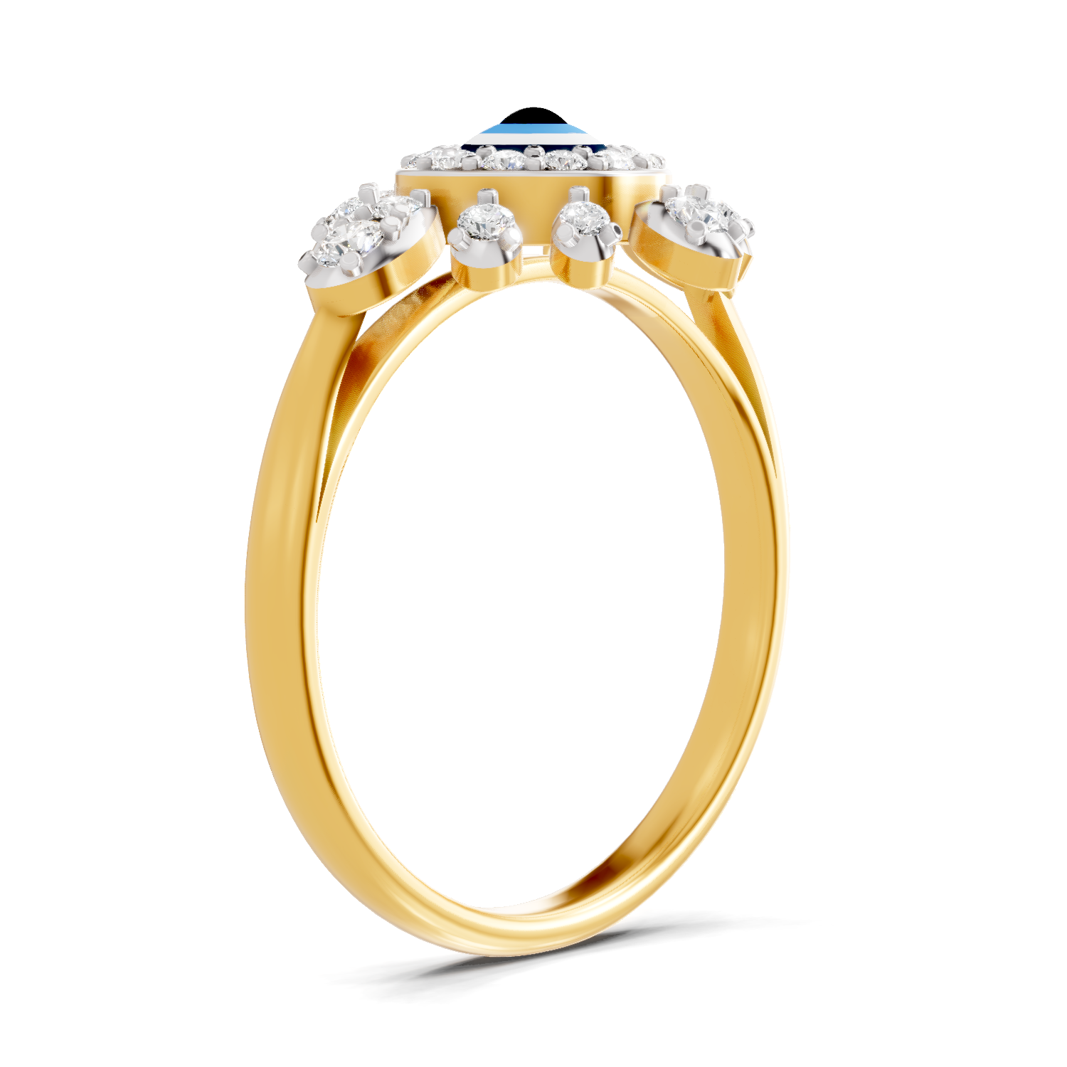 Lab Grown Diamond Ring 0.36 Carat IGI Certified Round Shape 925 Sterling Silver Gold Plated Evil Eye Cluster Ring