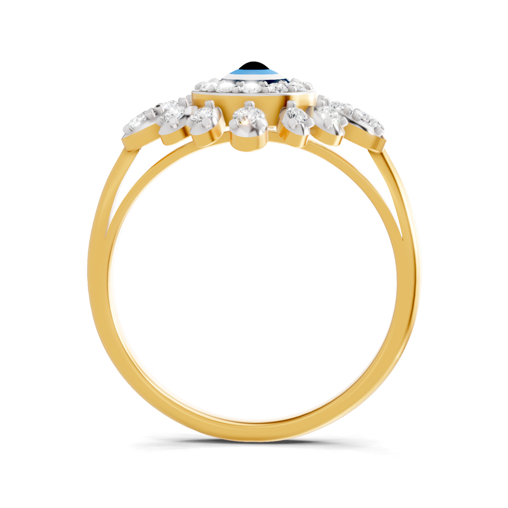 Lab Grown Diamond Ring 0.36 Carat IGI Certified Round Shape 925 Sterling Silver Gold Plated Evil Eye Cluster Ring