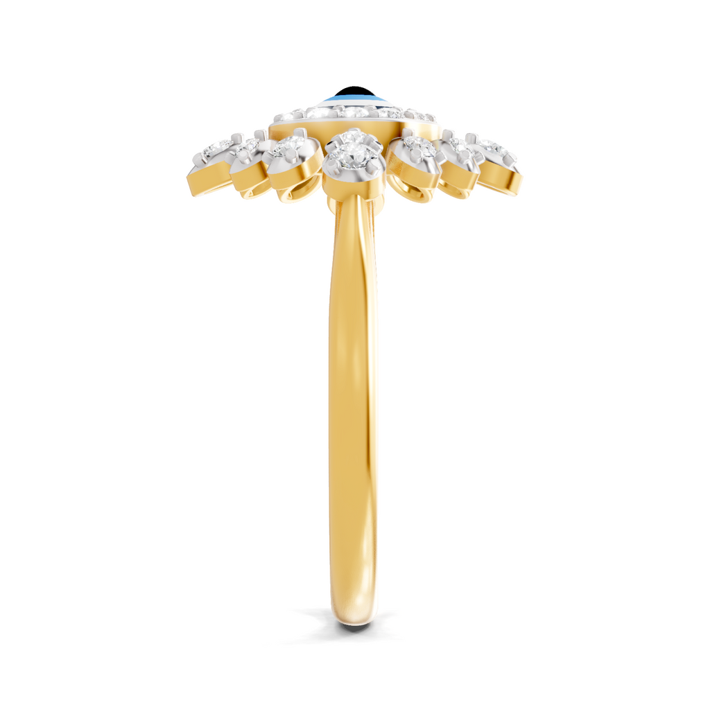Lab Grown Diamond Ring 0.36 Carat IGI Certified Round Shape 925 Sterling Silver Gold Plated Evil Eye Cluster Ring