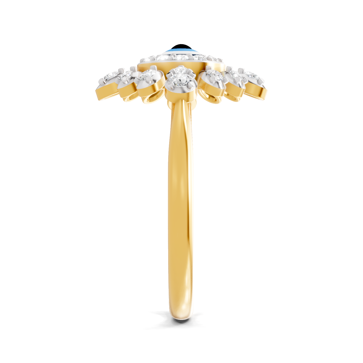 Lab Grown Diamond Ring 0.36 Carat IGI Certified Round Shape 925 Sterling Silver Gold Plated Evil Eye Cluster Ring