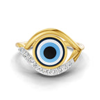 Lab Grown Diamond Ring 0.13 Carat IGI Certified Round Shape 925 Sterling Silver Gold Plated Evil Eye Ring