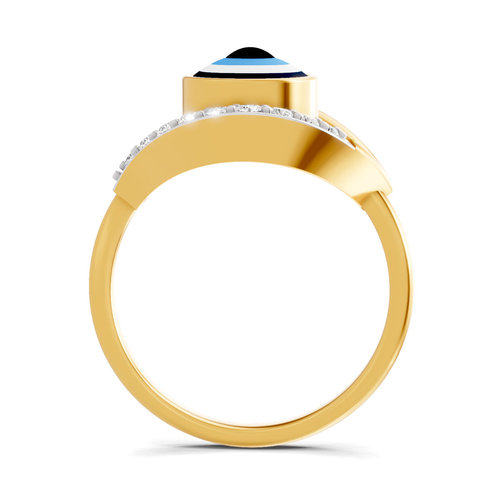 Lab Grown Diamond Ring 0.13 Carat IGI Certified Round Shape 925 Sterling Silver Gold Plated Evil Eye Ring