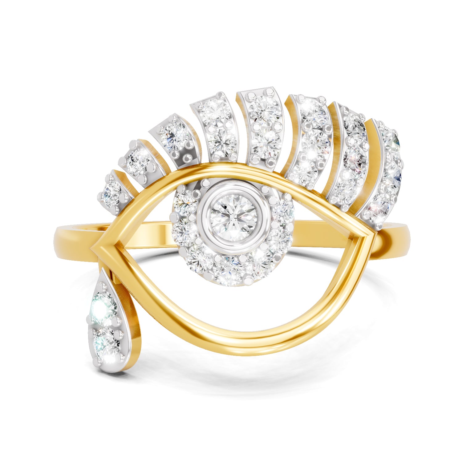 Lab Grown Diamond Ring 0.4 Carat IGI Certified Round Shape 925 Sterling Silver Gold Plated Evil Eye Ring