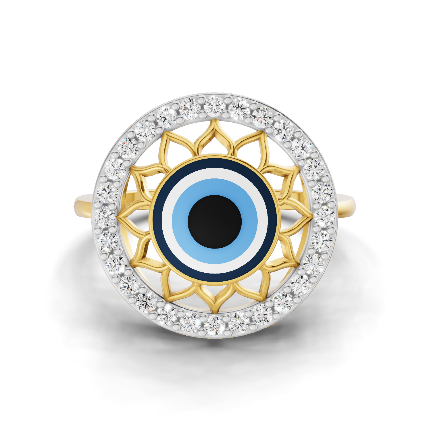 Lab Grown Diamond Ring 0.28 Carat IGI Certified Round Shape 925 Sterling Silver Gold Plated Evil Eye Ring