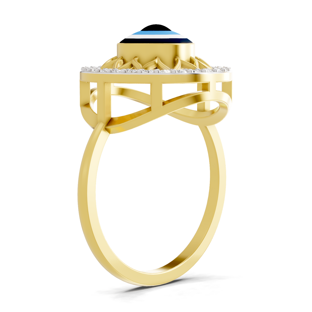Lab Grown Diamond Ring 0.28 Carat IGI Certified Round Shape 925 Sterling Silver Gold Plated Evil Eye Ring